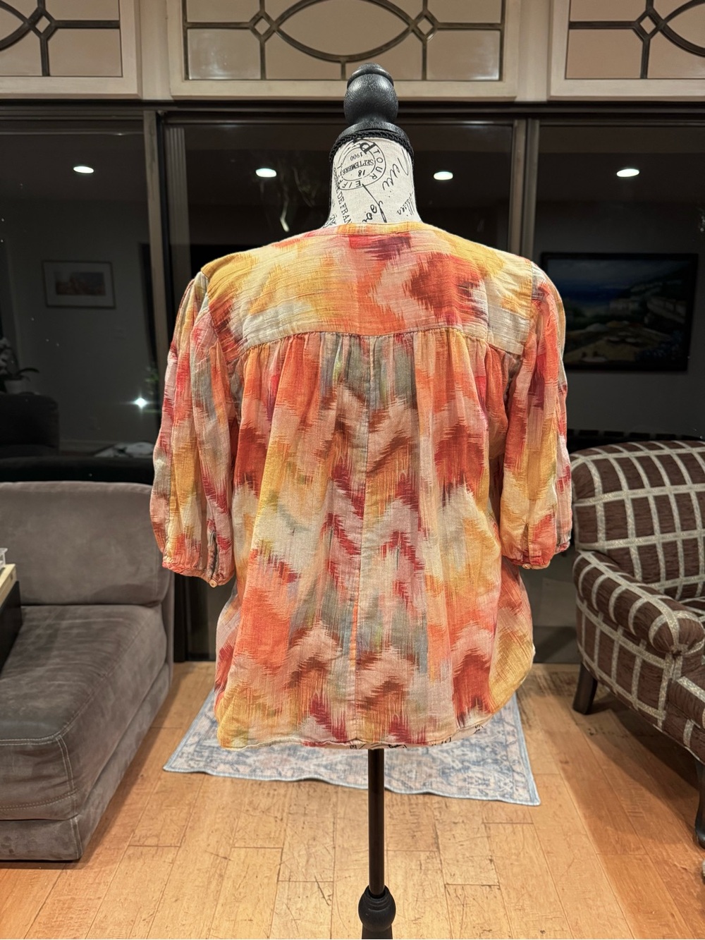 ba&sh Multicolor Chevron Button-Front Blouse - Picture 2 of 4